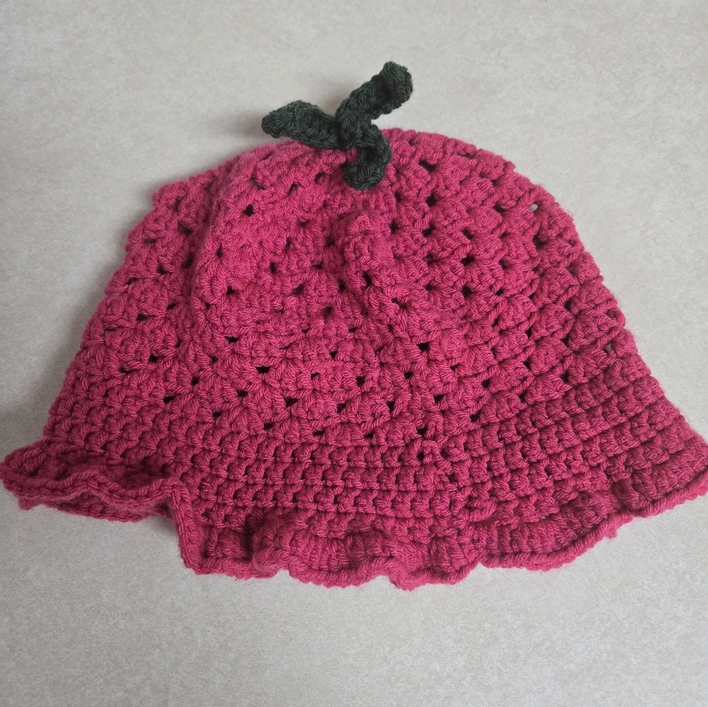 Girl's Raspberry Crochet Bucket Hat - Picture 2 of 15
